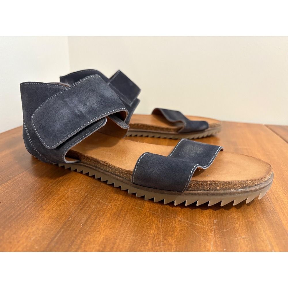 Miz Mooz Rori Navy Blue Suede Ankle Wrap Flat Sandals Size 42 Portugal
